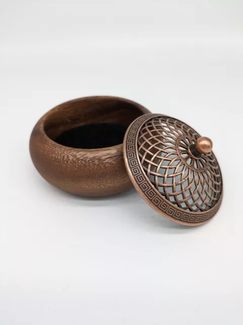 Wooden Bowl Treen Metal Lid Small Pot Pouri Box Deco Trinket Gift Jewellery Box