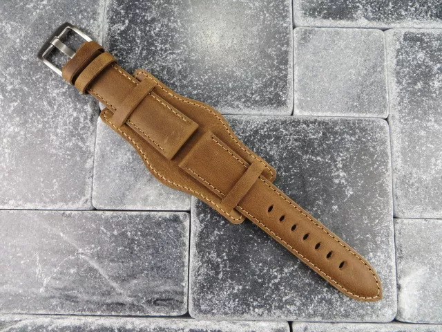 German Military Aviator Watch Strap Army Leather Cuff Watch Band Bund Brown BR x