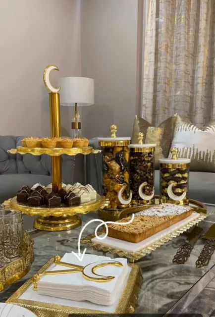 Gold Two Tiered Cake Stand with Ripple Edge with Moon Details (Ramadan/Moon)