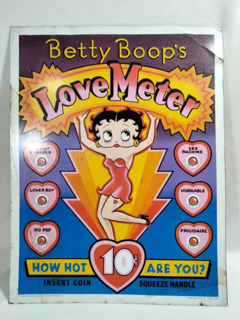 Vintage BETTY BOOP Love Meter Tin Metal Sign Vintage 12" x 16" USA 1991
