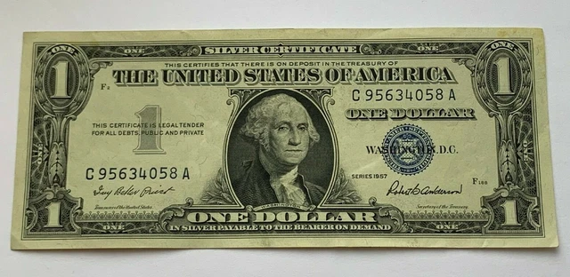 1957 $1 Dollar Bill Silver Certificate Blue Seal Note U.s Currency