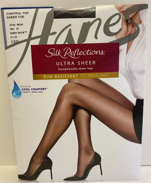 Hanes Silk Reflections Ultra Sheer Control Top Sheer Toe Barely Black Size EF