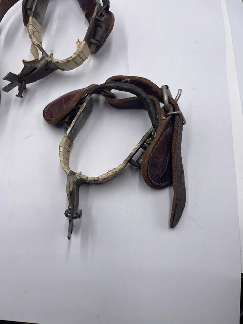 Vintage PAIR WESTERN SPURS HAND FORGED IRON TOOLED LEATHER STRAPS 5