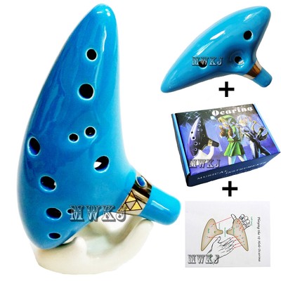 X-mas Gift -Sky Blue 12 Hole Zelda Ocarina Ceramic Alto C Flute Instrument +Box