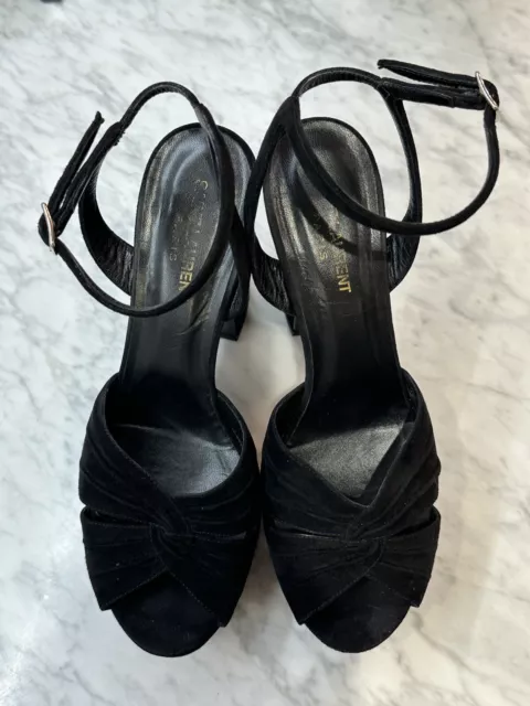 SAINT LAURENT YSL Black Suede Candy 90 Platform Sandals Shoes 39 EU £50 ...
