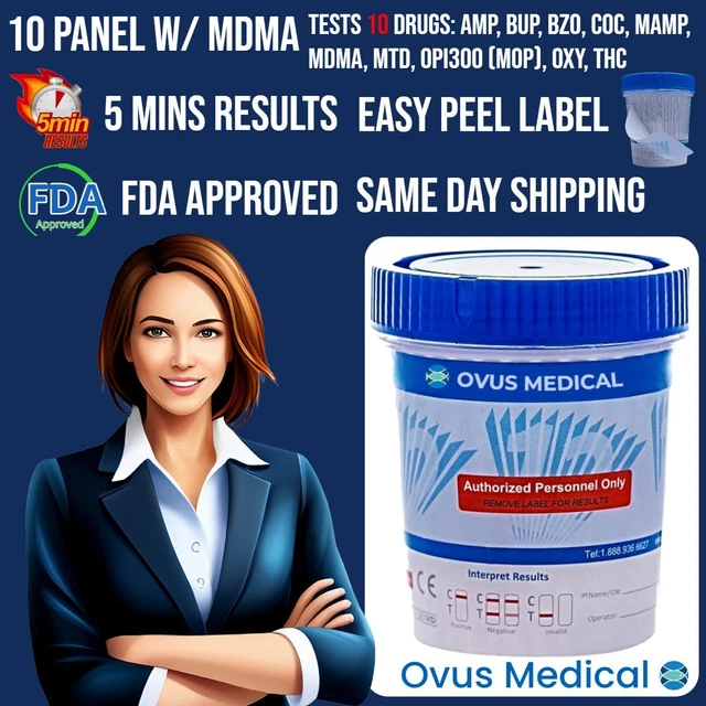 Tazas de prueba de drogas de 10 paneles (PK/25) aprobadas por la FDA. Ovus médico envío el mismo día M-F