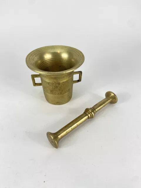 1850s APOTHECARY MORTAR & PESTLE VINTAGE- ANTIQUE VERY HEAVY SOLID BRASS LARGE