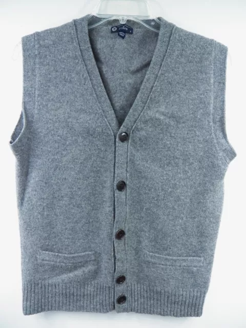 J.crew Mens Small Vest Cardigan Sweater Gray 100% Lambs Wool Suede Leather Trim