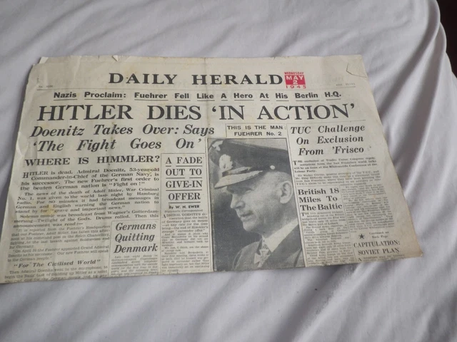 Daily Herald , May 2, 1945. Hitler Dies In Action.