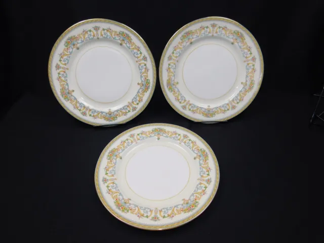 3 Aynsley China HENLEY Green Backstamp Gold Trim Dinner Plates 10.5"