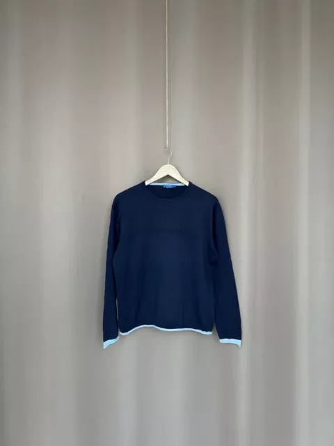 Yves Saint Laurent YSL Big Logo Knit Sweater Navy Blue Mens Size M/S