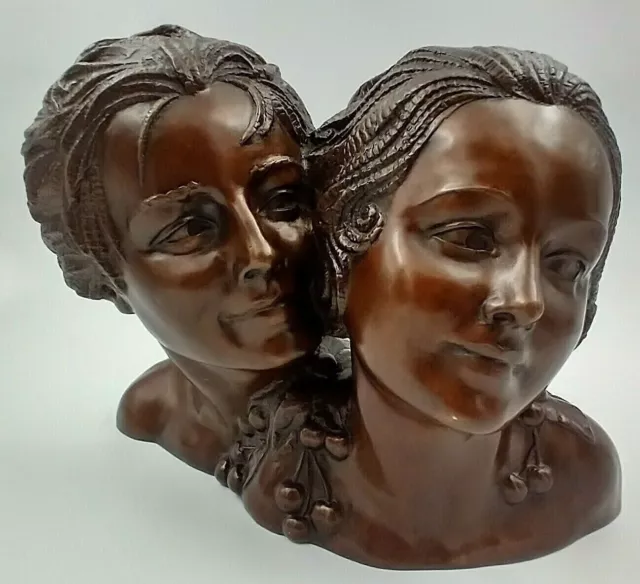 D.H. Chiparus The Lover's Couple Double Bust Huge Bronze Sculpture Statue Rare