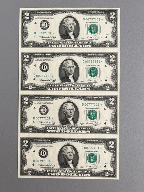 $2 1976 "D" Star Four Note Uncut Sheet