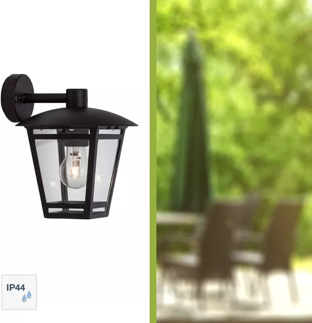 Brilliant Riley Outdoor Wall Light Metal Glass Black 23 cm H x 21 cm W x 23 cm L