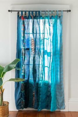 Indian Sari Patchwork Curtain Drape Window Decor Silk Sari Turquoise Curtain