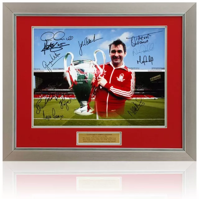 Brian Clough Nottingham Forest Tribute Hand Signed by 11 Montage AFTAL COA