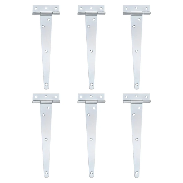 6Pcs T-Strap Door Hinges, 8" Wrought Tee Shed Gate Hinges Iron (White Zinc)