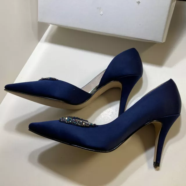 New Caparros Navy Blue Satin Embellished Dianna Wedding Pump Size 8 1/2 M