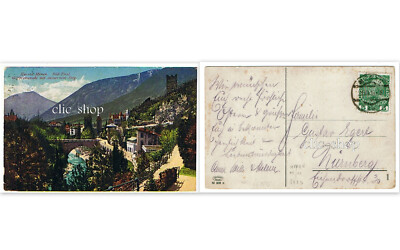 1 CARTOLINA MERAN GILFPROMENADE UND ZENOBURG MERANO ALTO ADIGE VIAGGIATA 1910 