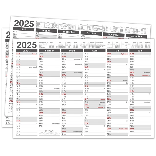 KALENDER 2025 DIN A4 Wandkalender Anthrazit Jahresplaner 350g/m²