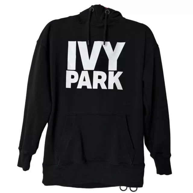 Ivy Park Womens Black White Logo Hoodie Pullover Oversized XS Athleisure