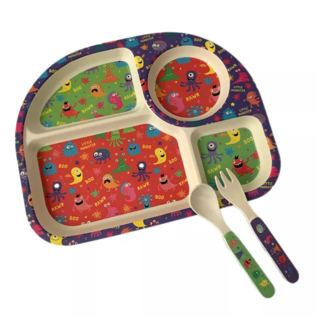 Monsters Bambus Essset 3-teilig animiertes Kinder Abendessen Set umweltfreundlich