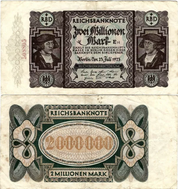 Reichsbanknote 2 Millionen Mark 1923 Reichsbank DEU-101a Ro.89a P-89a SELTEN