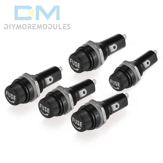 5PCS Set Safety Panel Mount Fuse Holder 5x20mm 10A 250V AC 15A 125V AC M