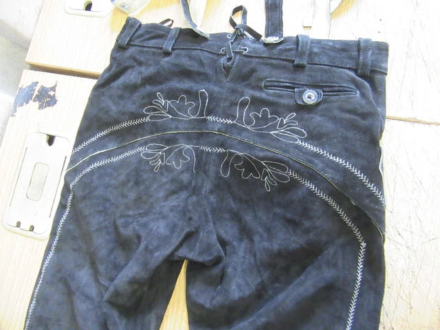 Vintage Austrian Trachten Lederhosen Octoberfest Leather Trousers Shorts Uk 35" 3