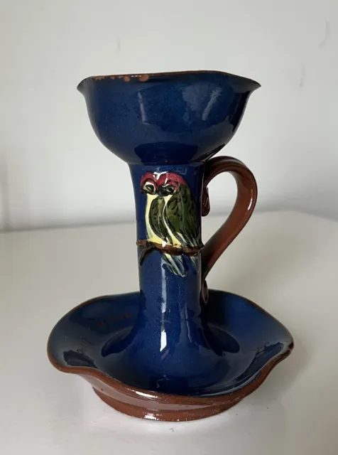 Vintage Torquay Ware Pottery Candle Holder Chambers Stick Parrot Detail