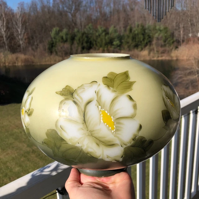 Antique Vintage Hand Painted Floral Flower Hurricane GWTW Glass Lamp Light Shade
