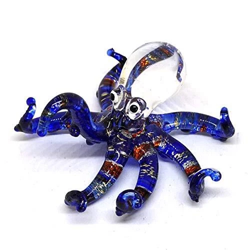 Glass Sea Octopus Figurine Miniature Hand Blown Blue Coastal Style Home Decor