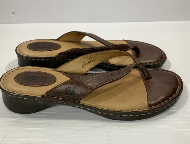 Born Womens Thong Sandal Flip Flop Slide Brown Leather Size 10/42