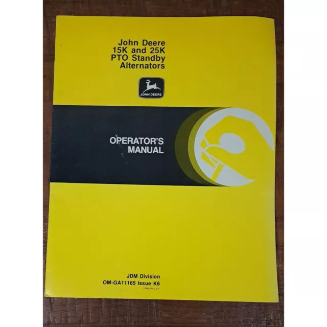 John Deere 15K and 25K PTO Standby Alternators Operator's Manual