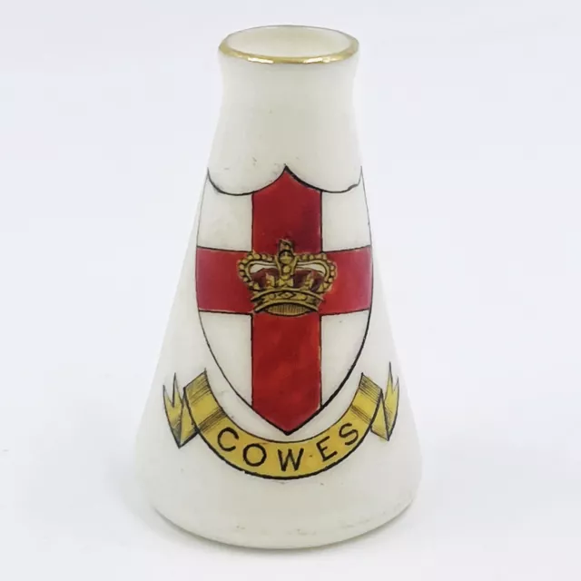 Vintage Savoy Crested China Heraldic Souvenir Conical Vase - Cowes Crest