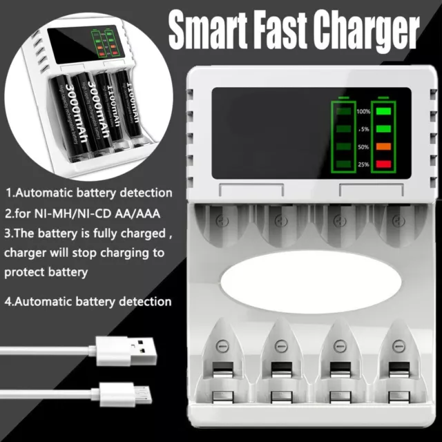 Chargeur de batterie EBL chargeur de piles - chargeur piles rapide pour aa  aaa piles rechargeables ni-mh, avec indicateurs led intelligents et 2 ports  usb pour charger sma