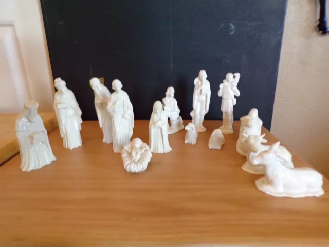 15-Piece Ceramic Molded Christmas Nativity Set~Glazed White