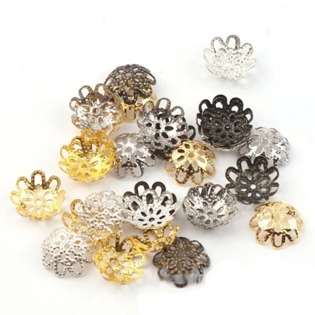 silver, antique, gold, white k Flower Filigree Bead Caps  Jewelry Accessories