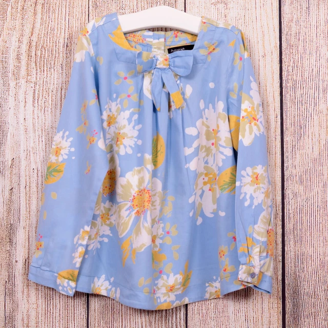 Girl's 5-6 Years M&S Autograph Pretty Blue Yellow Floral Long Sleeved Top EUC