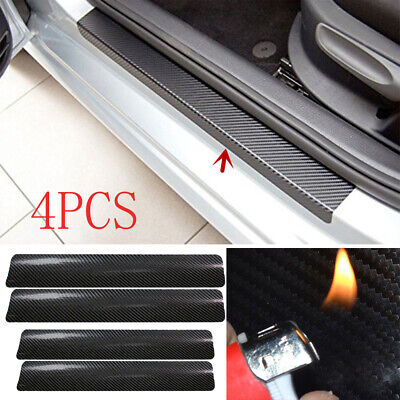 4Pcs 3D Black Carbon Fiber Car Door Sill Scuff Plate Anti Scratch Stickers Cover
