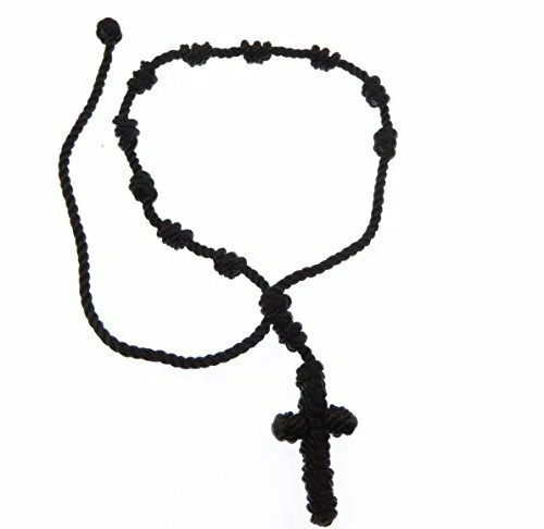 Nero Annodato Cordino Rosario Perline Bracciale - Regolabile E Unisex