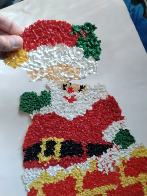 Vtg Melted Plastic Popcorn Santa In Chimney Christmas Window Decoration Broken