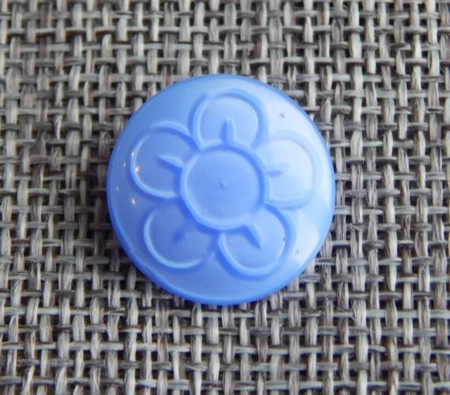 Antique Vtg Blue Glass Dug Button Design Under Glass "Dig"~Aprx: 11/16"~#512-C