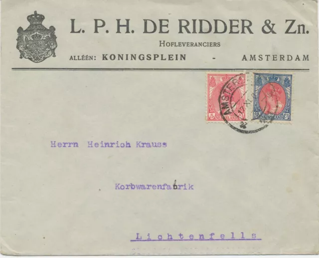 NL 1919 Queen Wilhelmina 5 C and 15 C, rare mixed postage on Advertising cover