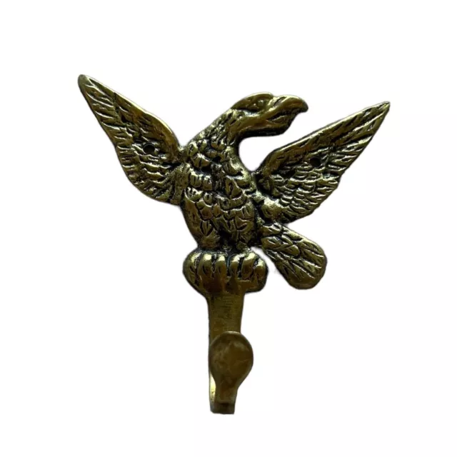 Antique Brass Eagle Hook Hanger Spread Winged Figural Architectural Hardware