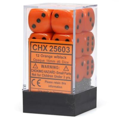 Chessex Chessex Opaco Arancione Con Nero 12 Dadi Set 16mm d6 Dadi Blocco 6 Laterale 