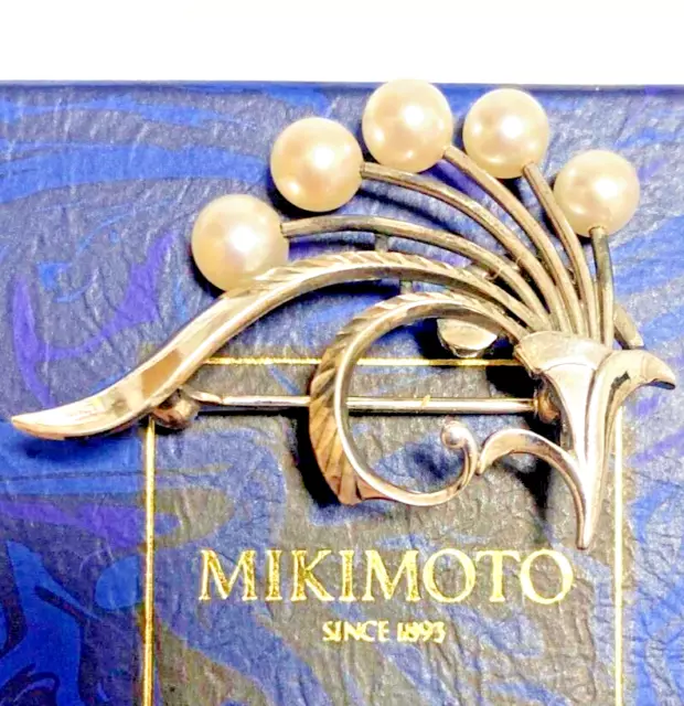 MIKIMOTO Brooch Pin Akoya Pearl Sterling Silver 925 Signed Baby Pearls Japan