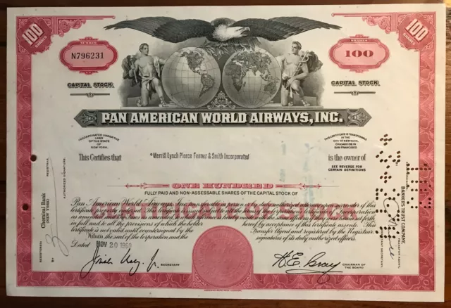 Pan Am Pan American World Airways Stock Certificate (Red)