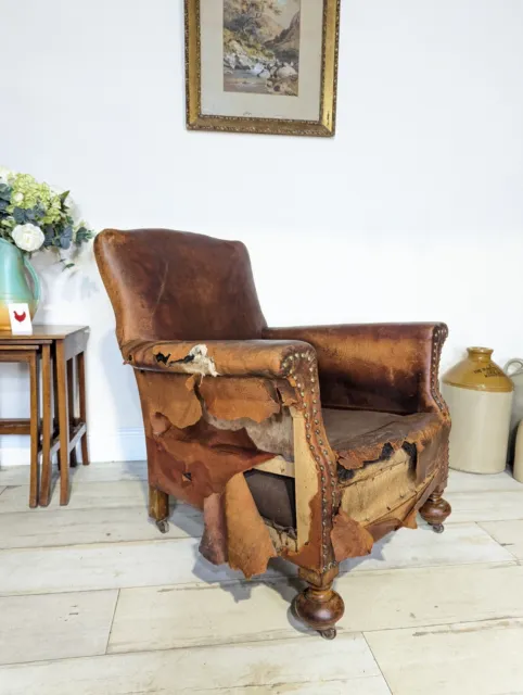Antique French Leather Chair c1920 Tan Brown Club Chair Delivery Available 3