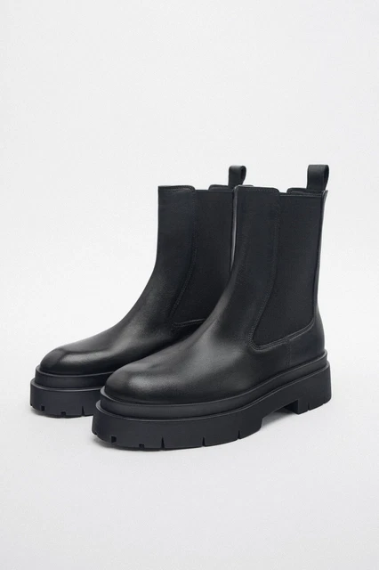 flat leather ankle boots with track sole zara